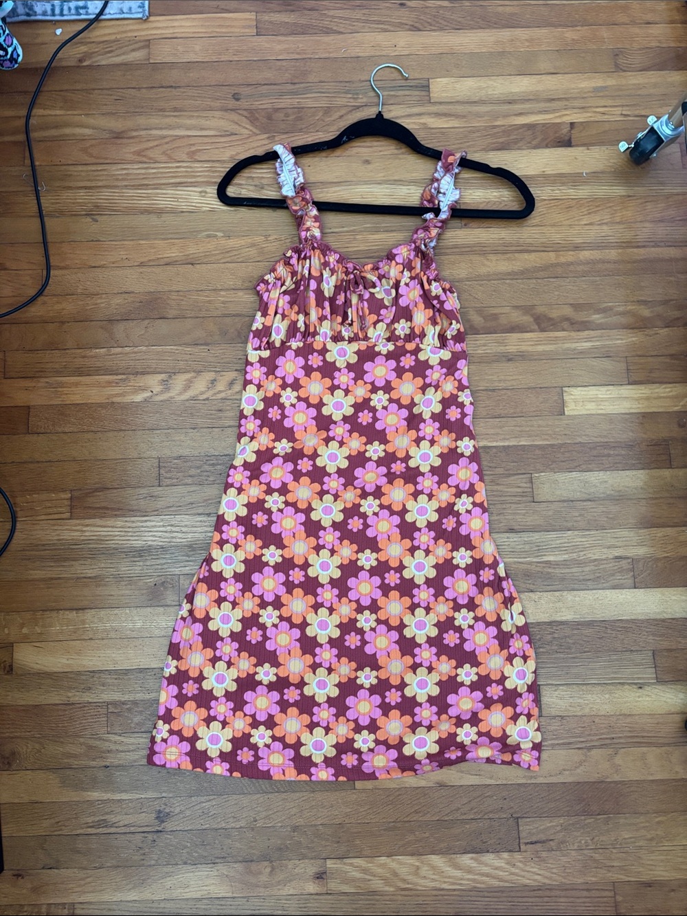 Floral Smocked Mini Dress - Pink & Orange Flower Print